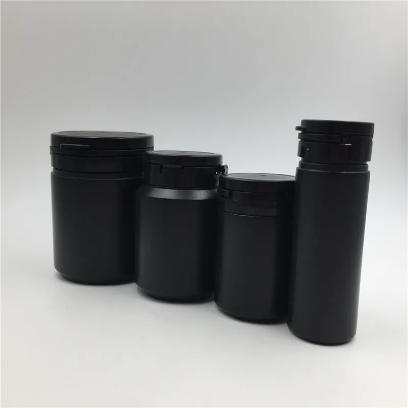 

12pcs 60ml 100ml 150ml HDPE Black Capsules Medicine Bottles with Tear-off Cap