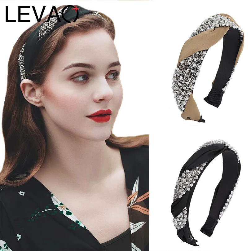 

LEVAO Chain Pearl Winding Headband Elegant Hairbands Bezel Turban Hair Ornaments for Women Girls Hair Hoop Accessories Headwear