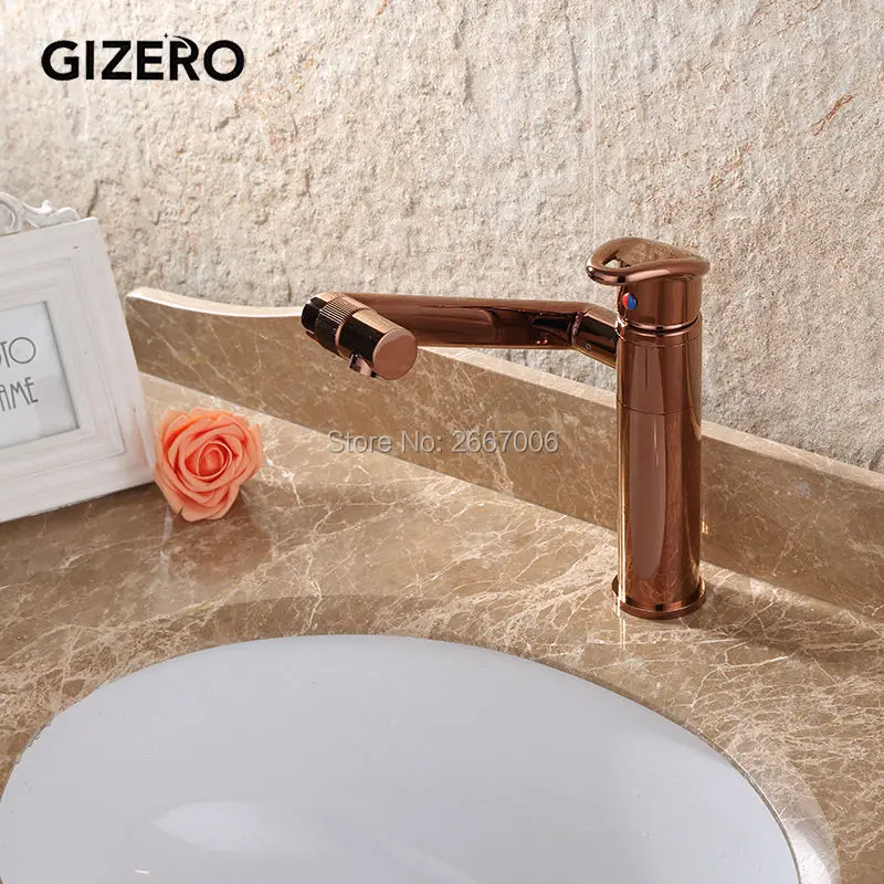 Gizero جديد 360 درجة للتدوير الذهب الحمام الغرور بالوعة صنبور قصيرة/تل سطح جبل خلاط صنابير الماء الساخن الباردة GI557