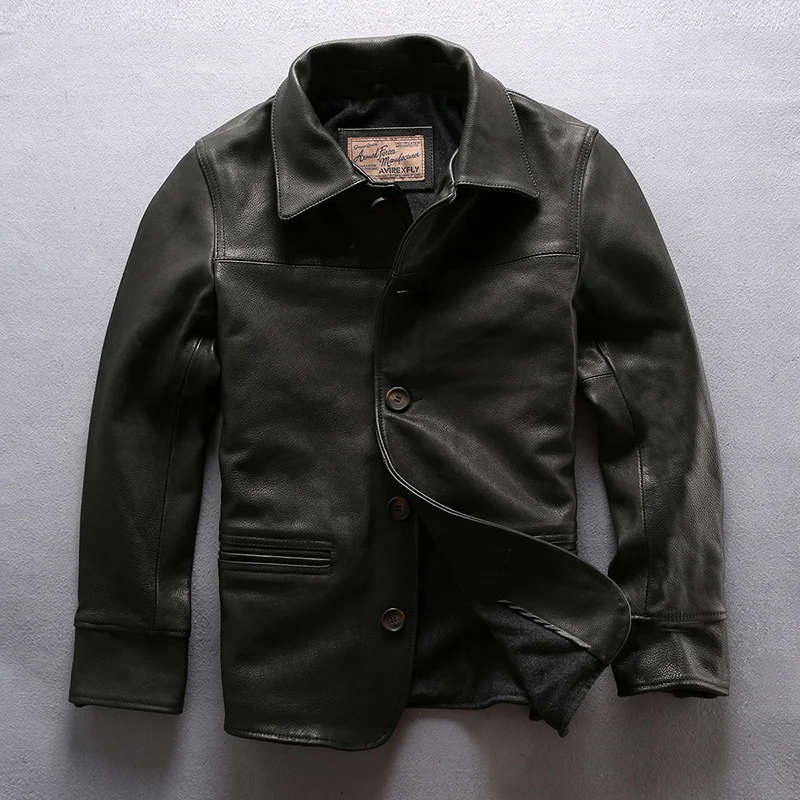 

DHL free shipping Men's Genuine Leather Jacket Brand Thick Soft Cowhide Motorcycle Black Jacket Designer Vintage Coat
