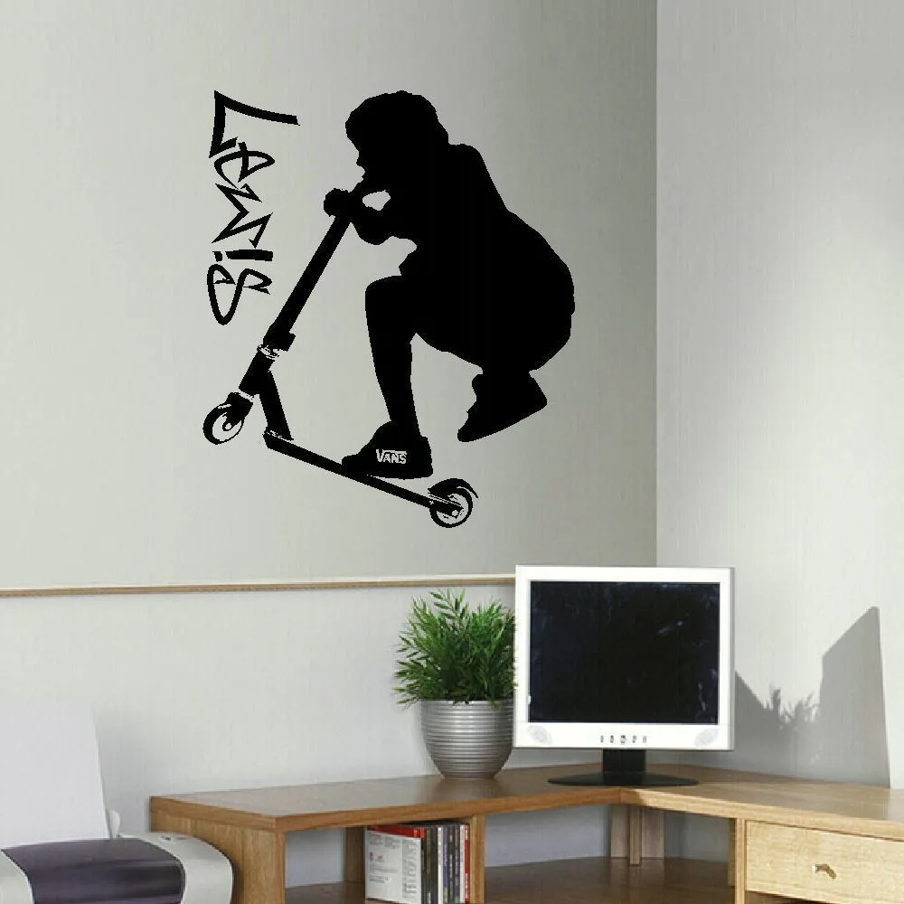 LARGE PERSONALISED STUNT SCOOTER TEENAGE BEDROOM WALL ART STICKER