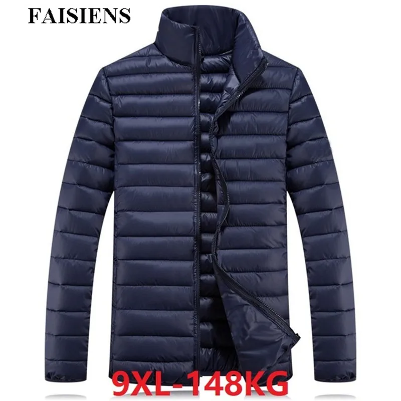 

FAISIENS Autumn Winter Men Parkas Sportwear Men Plus Large Size Big 7XL 8XL 9XL Jackets Casual Blue Thin Light Down Parkas Coat
