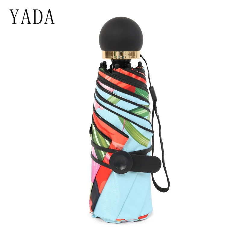 

YADA Round Handle Bird&Flower Five Fold Umbrella For Women Men Mini Pocket Umbrella Parasol Fold Rainy UV Small Umbrellas YD165
