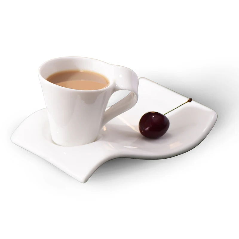 80 мл креативная волнистая форма, концентрат, кофейная чашка, блюдце, западный стиль, для завтрака, десерта, керамическая посуда для напитков, белая фарфоровая чайная чашка