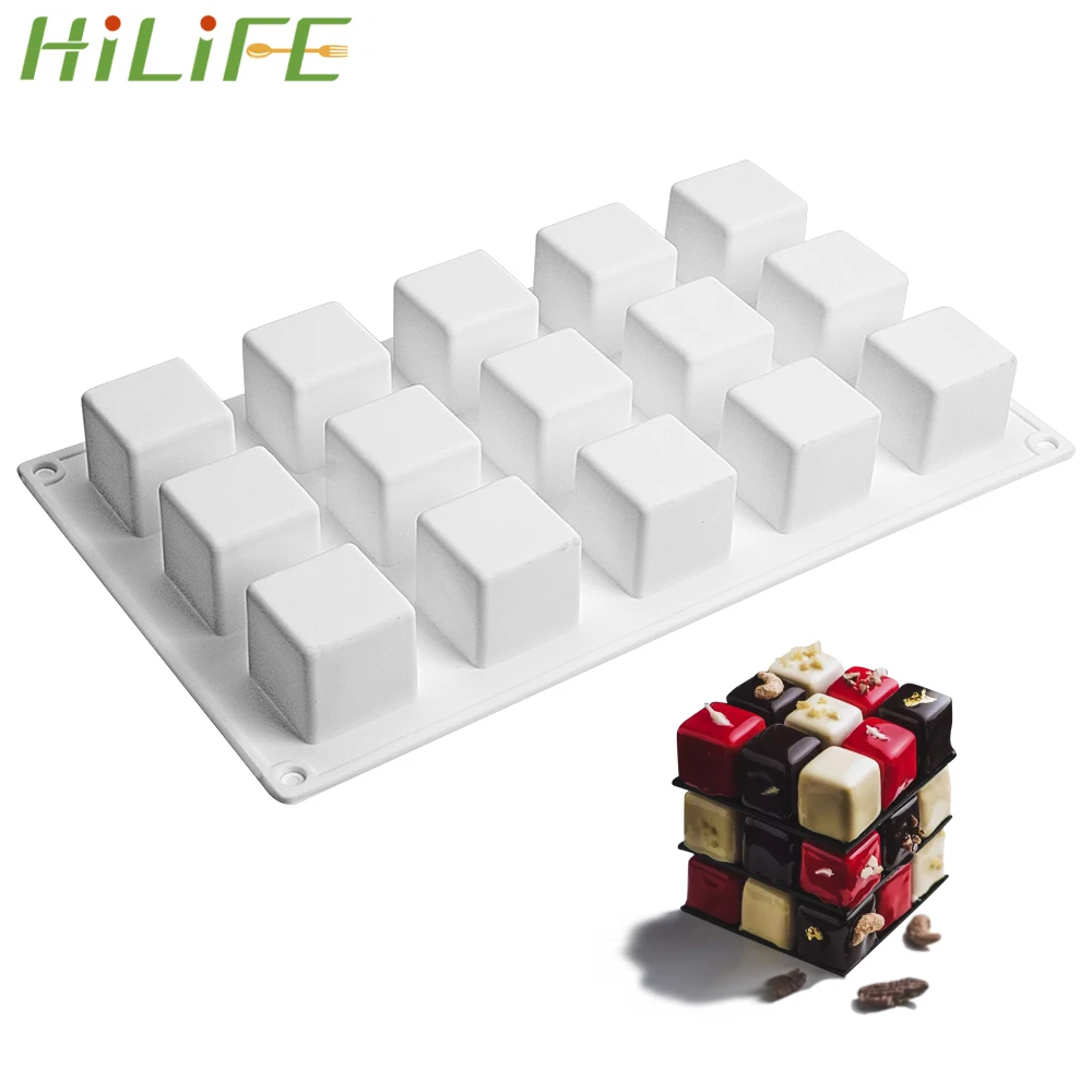

HILIFE 15 even 3D Square Silicone Cake Mold Baking Moulds for Dessert Muffin Brownie Pudding Jello Mini Truffle Chocolate Mold