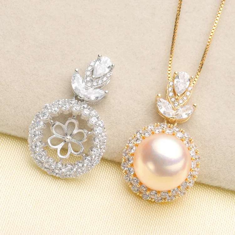 

925 Sterling Silver Wedding Bridal Pearl Pendant Necklace Pendant Setting Findings Jewelry Parts Fittings Women Accessories