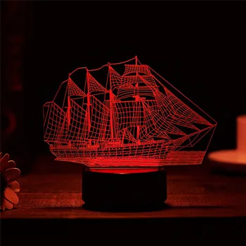 

Sailboat 3D Night Light Table Bedside Lamp 7 Colors Creative Design Decorative Light with Remote Control cutting happybirthday