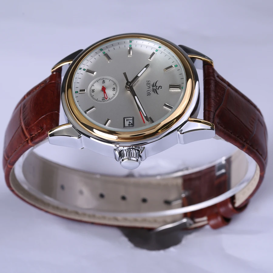 SEWOR Топ бренд модный дизайн 4 руки Роскошные мужские часы кожаный ремешок Нержавеющая сталь ободок автоматические механические часы