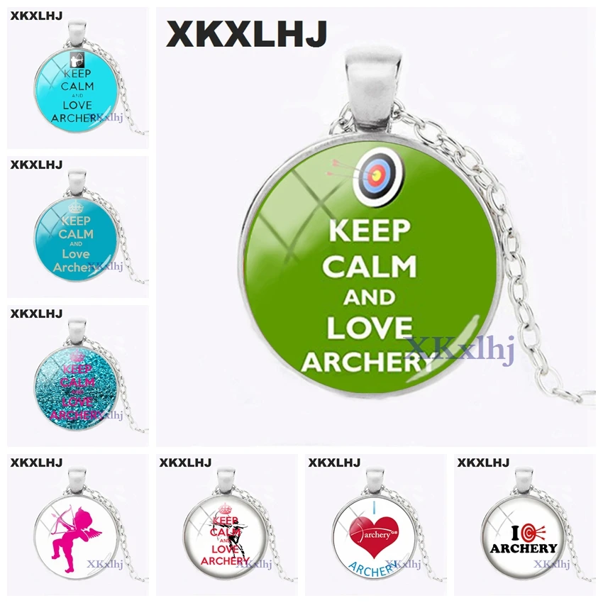 

XKXLHJ New Keep Calm And Love Archery Pendant Necklace Hand Craft Jewelry Round Glass Dome Photo Pendants Necklaces