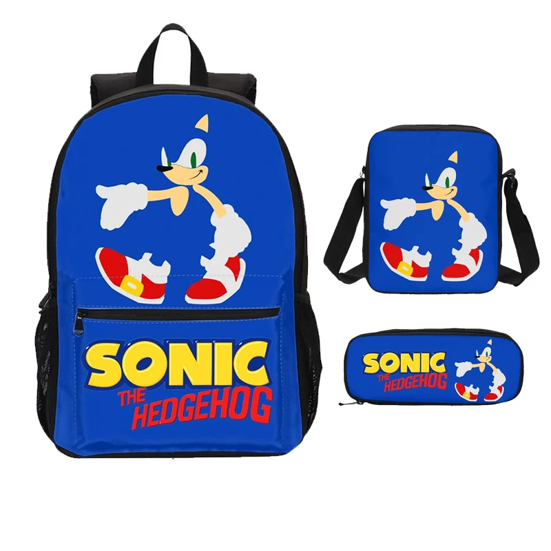 

3Pcs/Set Portfolio School Bags For Boys Girls Anime Cartoon Cool Sonic Printed Bookbag Teenager Children Satchel Mochila Escolar