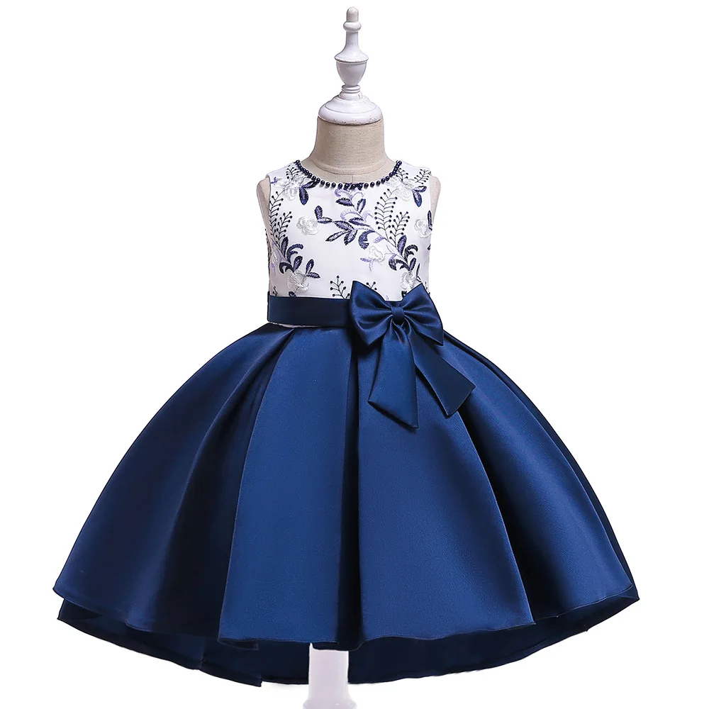 Атласные детские платья для девочек Королевского синего цвета; платье принцессы для свадебной вечеринки; Одежда для девочек; платье для девочек-подростков;