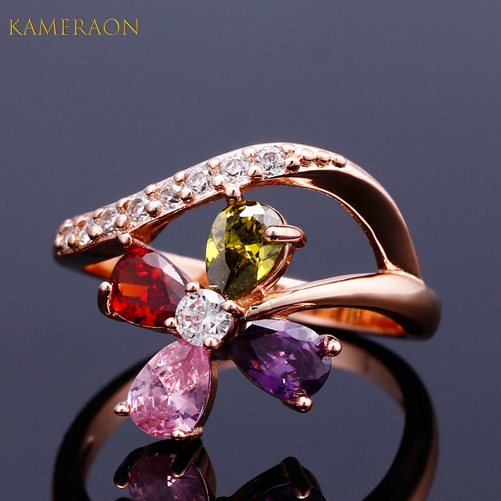 Женское кольцо с резьбой KAMERAON модное четырехлистным клевером и цветным