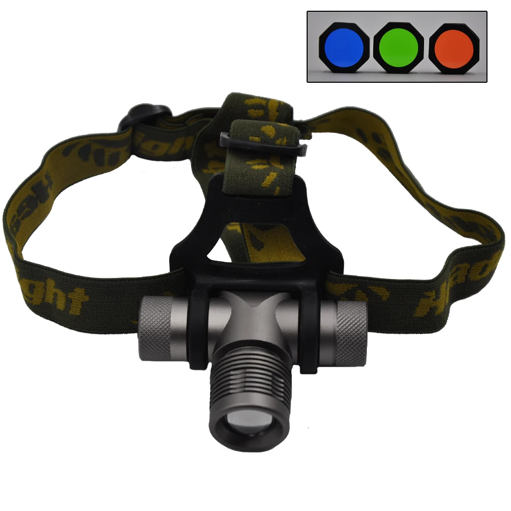 Zoom LED Headlamp Headlight with Green / Red / Blue Diffuser Zoomable 3