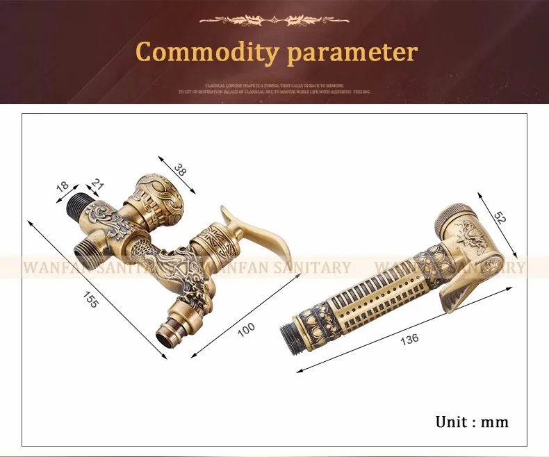 Смеситель для биде, античная латунь, настенный, для ванной комнаты, гигиенический душ, распылитель воды, кран, Аэрограф, туалет, стиральная машина, кран WF556