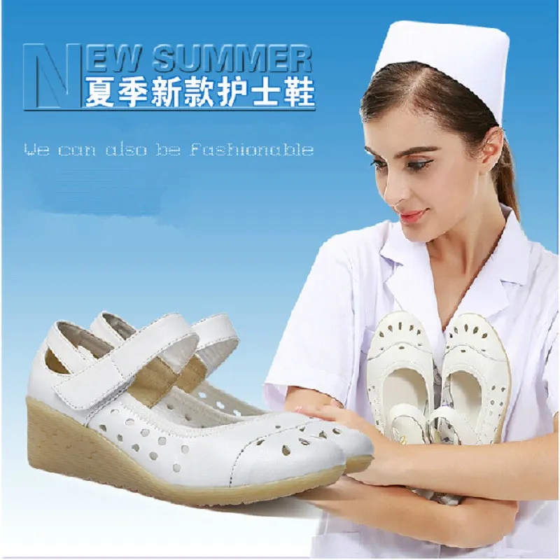 2015 professional Wedges White Nursing Shoes For Women High Quality