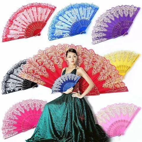

Spain Dance Folding Fan Rose Lace Sensu Chanting Play Prop Stage Show Musical Drama Performance Troditional Vintage Style Girl