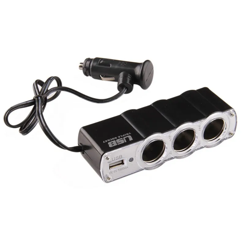 1Ps Auto Car 3 Way 12V 24V Multi Socket Cigarette Lighter Splitter USB