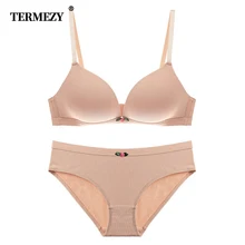 TERMEZY, Женский Одноцветный комплект с бюстгальтером и бантиком, женское нижнее белье, чашка 3/4, пуш-ап, бюстгальтер, бесшовный бюстгальтер и трусики, Модный комплект нижнего белья