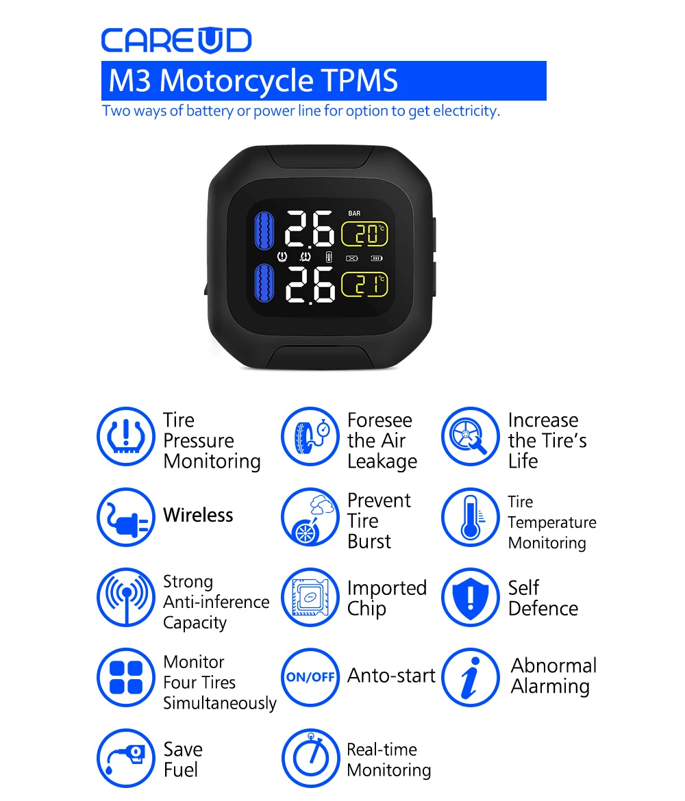 Careud M3 TH WI TPMS мотоцикл ЖК экран дисплей Система контроля давления в шинах