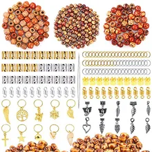 Волосы оплетка манжеты парик грязная коса Пряжка волосы кольцо большое отверстие печать деревянные бусины серебряный кулон выдолбленный цветок трубка