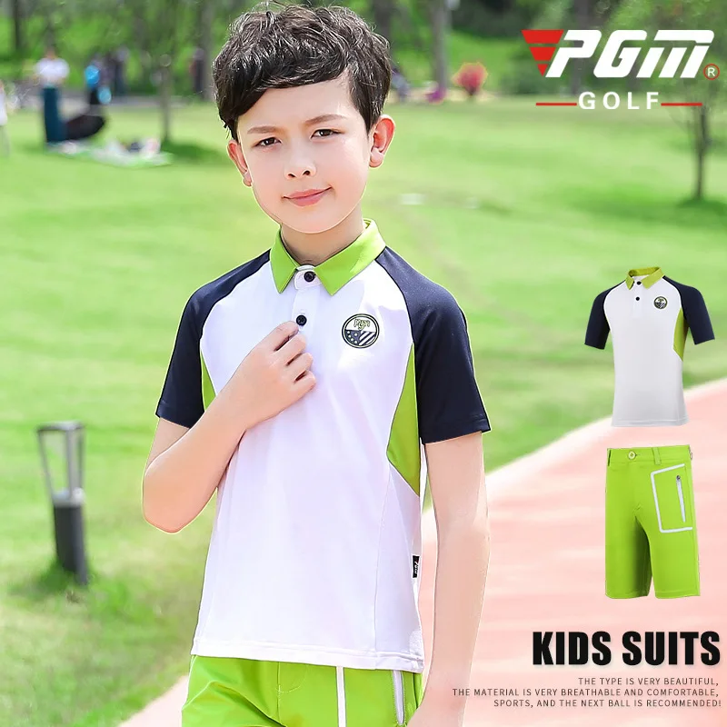 

Pgm Teenager Boys Clothing Suits Summer Children Short Sleeved T Shirt High Stretch Shorts Fashion Sports Golf Wear D0784