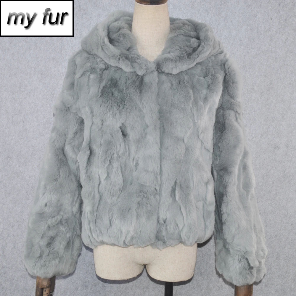

Winter Casual Women Hooded Real Rex Rabbit Fur Coat Real Rex Rabbit Fur Jacket Real Genuine Rex Rabbit Fur Short Hood Overcoat