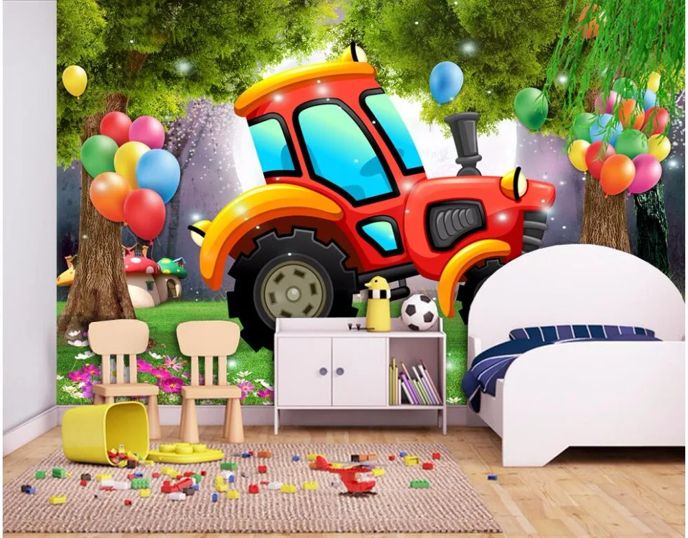 

custom mural 3d photo wallpaper Cartoon truck tree balloon children's room home decor 3d wall murals wallpaper for living room