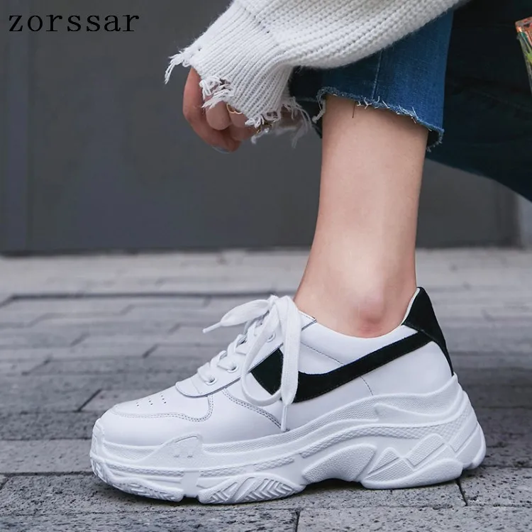 

2019 New Women Flat Shoes Platform Sneakers Shoes Ladies Genuine Leather Thick bottom Casual white Shoes Lace up Flats creepers