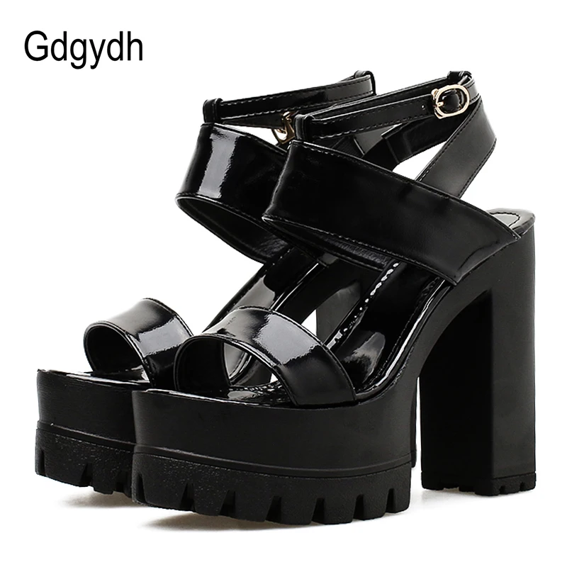 

Gdgydh Open Toe Ladies Sandals Patent Leather New Arrival Rubber Sole Summer Shoes Women High Heels Platform Shoes For Party