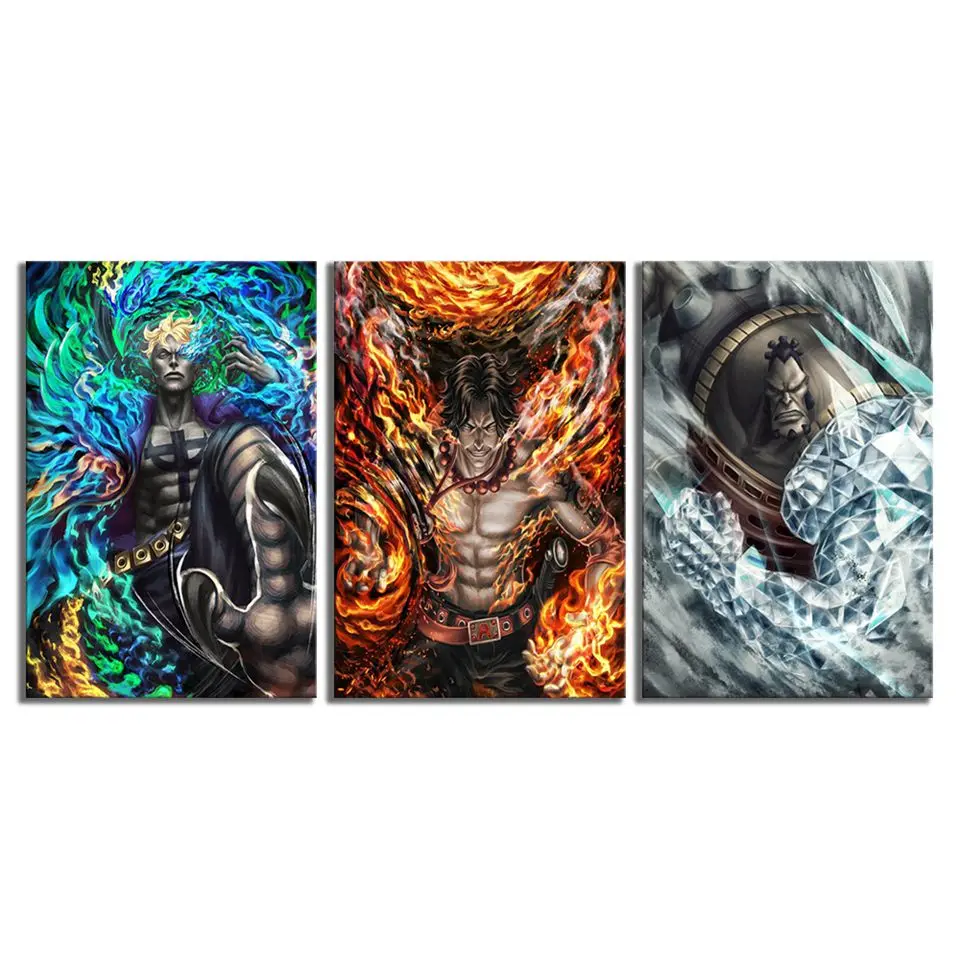 Canvas-Prints-Painting-3-Panel-White-Beard-Pirate-Core-Cadre-Ace-Marco-Jozu-One-Piece-Anime (3)