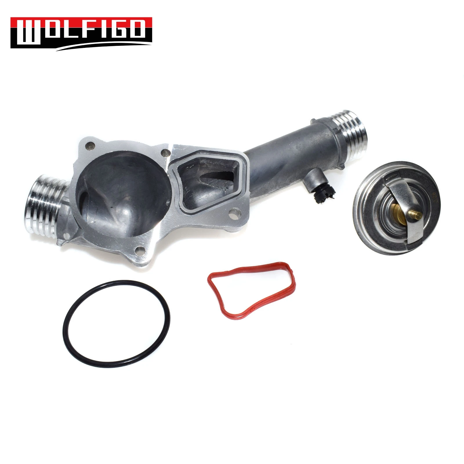 WOLFIGO For BMW E39 528i 1997 1998 ALUMINUM Thermostat Housing Cover W/ Thermostat Assembly 11537511083, 11531740478 New