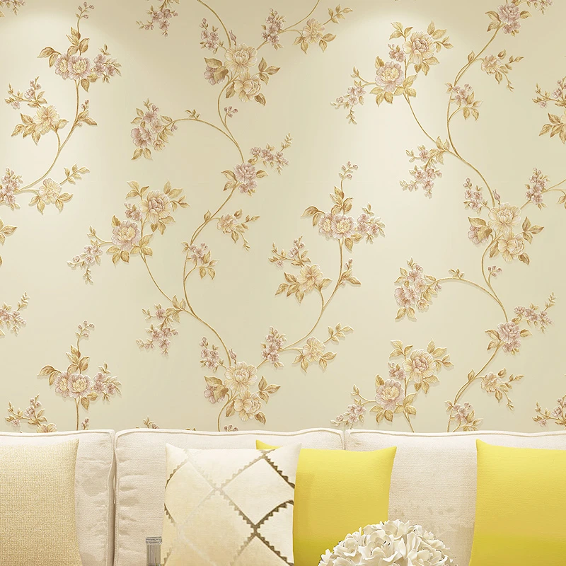 

papel de parede Pastoral non-woven wallpaper 3d large three-dimensional flowers simple bedroom living room full of TV backdrop