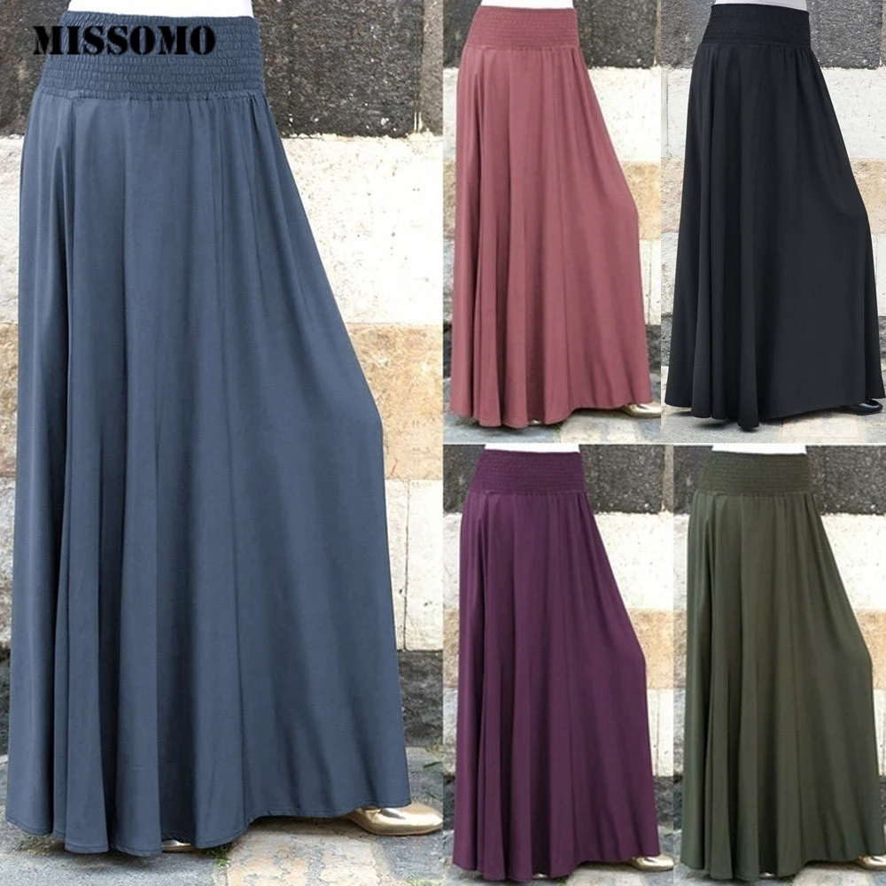 

MISSOMO woman skirt Fashion Elastic Waist Solid Pleated Skirt Vintage A-line Loose Long Skirts All Seasons Party elegant skirt