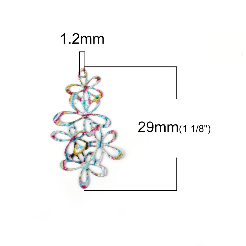 DoreenBeads Железный сплав покраска пустотелая Цветочная подвеска многоцветный филигранный богемский драгоценный камень 29 мм(1 1/") x 18 мм(6/8") 10 шт