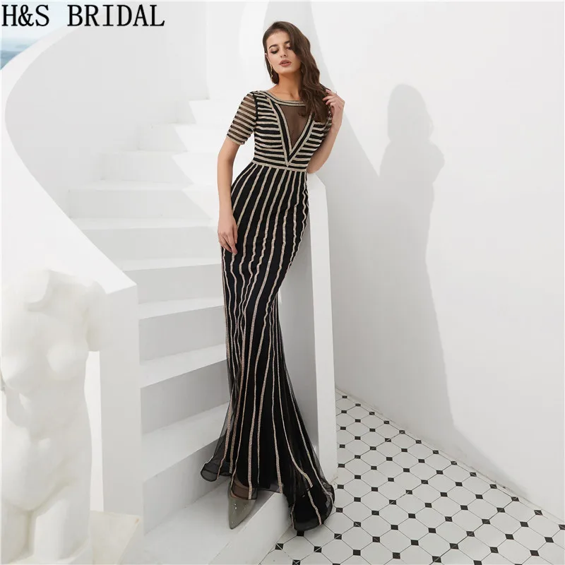 H&S Bridal Evening Dresses Long Short Sleeves Fitted Formal Dress Luxury 2019 Evening gown H&S Bridal Evening Dresses Long Short Sleeves Fitted Formal Dress Luxury 2019 Evening gown