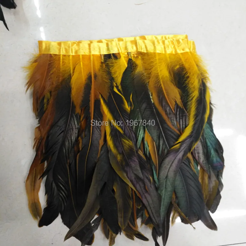 

Free shipping new design 10 Meter Rooster Coque Tail Fringes 25-30cm Sewing on Rooster feather trimming/ribbon golden colors