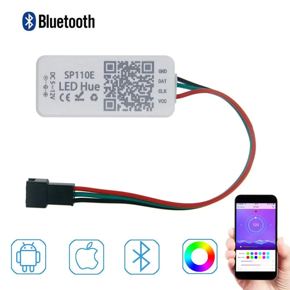 

SP110E Bluetooth Controller DC5-12V For WS2812B SK6812 RGB/RGBW Magic Lights LED Pixel Strip Smart Phone APP Control IOS/Android