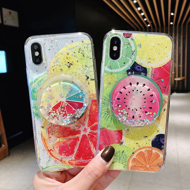 

Fresh 3D Watermelon Strawberry Fruit Phone CaseS For iphone x case Glitter quicksand Silicon Cover For iphone6 6s 7 8plus XR XS