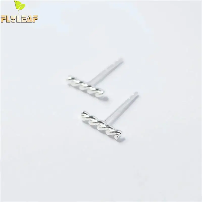 

Flyleaf 100% 925 Sterling Silver Spiral Cylinder Stud Earrings For Women Creative Personality Lady Fashion Jewelry