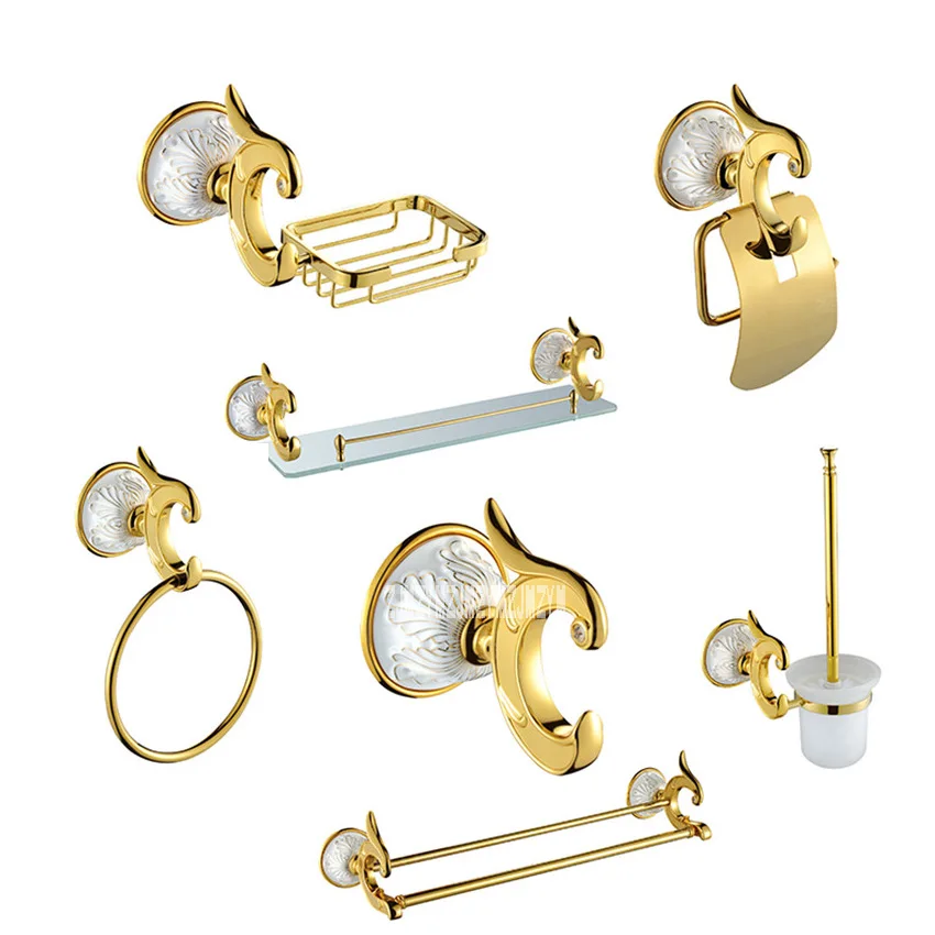Luxury Antique Gold Bathroom Hardware Hanger Set Towel Bar Hook Soap