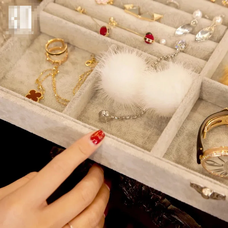 Makeup Organizer Box Jewelry Necklace Nail Polish Earring Organizer Flock Makeup Case Home Desktop Organizer For Cosmetics