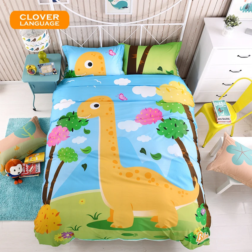 Us 122 09 Cartoon Dinosaur Bedding Set Kids Boys Bed Sheet Duvet Cover Set Pillowcase Full Queen Size Cotton Bedclothes In Bedding Sets From Home
