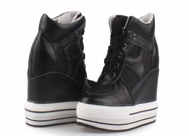 Cyabmoz/Женская обувь из натуральной кожи на платформе; женская обувь на высоком каблуке; обувь на танкетке с толстой подошвой; Zapatillas deportivas Zapatos mujer - Цвет: zapatos mujer black