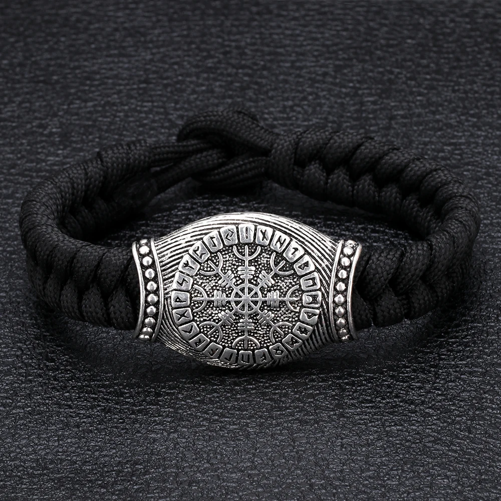 Handmade Rune Viking Scandinavian Norse Nordic Runes Compass Bracelet Bangle Paracord Rope Bracelets Men Jewelry Gift