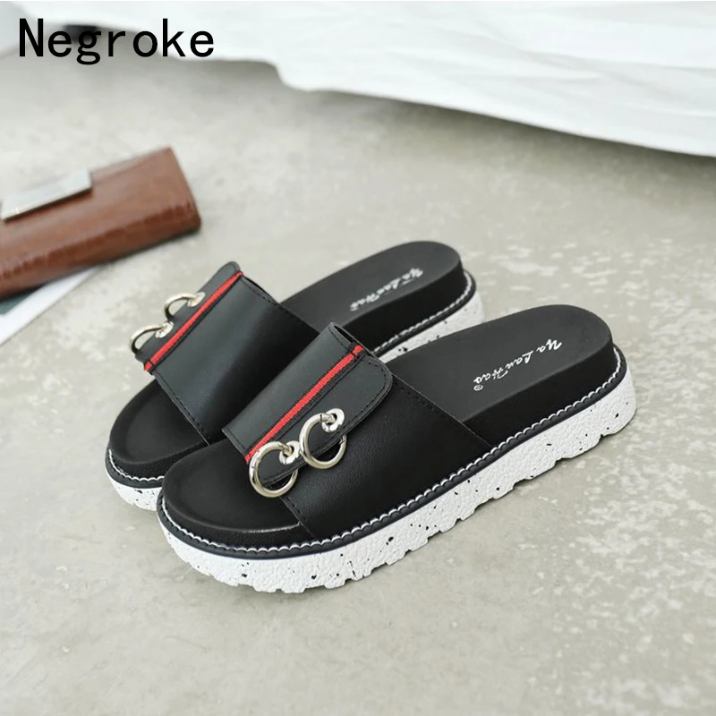 

Summer Slippers Women Platform Sandals Peep Toe Black White Beach Slides Soft sole Flip Flops Slip On Flat Shoes Woman Ciabatte