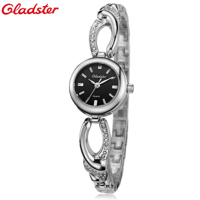 

New Gladster Women's Watch Top Brand Luxury Black Dial Waterproof Crystal Hollow Band Women Bracelet Watches Quartz Ladies Clock