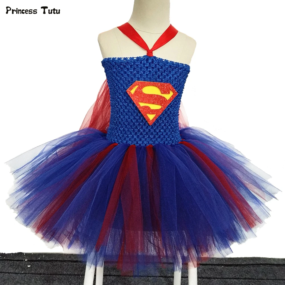 Цена Супермен платье Пачка Детская по колено Обувь для девочек мультфильм День рождения Косплэй супергерой платье Дети Костюм для Рождества и Х...