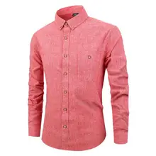 Формальные мужские рубашки в полоску с длинным рукавом хлопчатобумажная сорочка с отложным воротником и карманом, Повседневная Деловая мужская рубашка