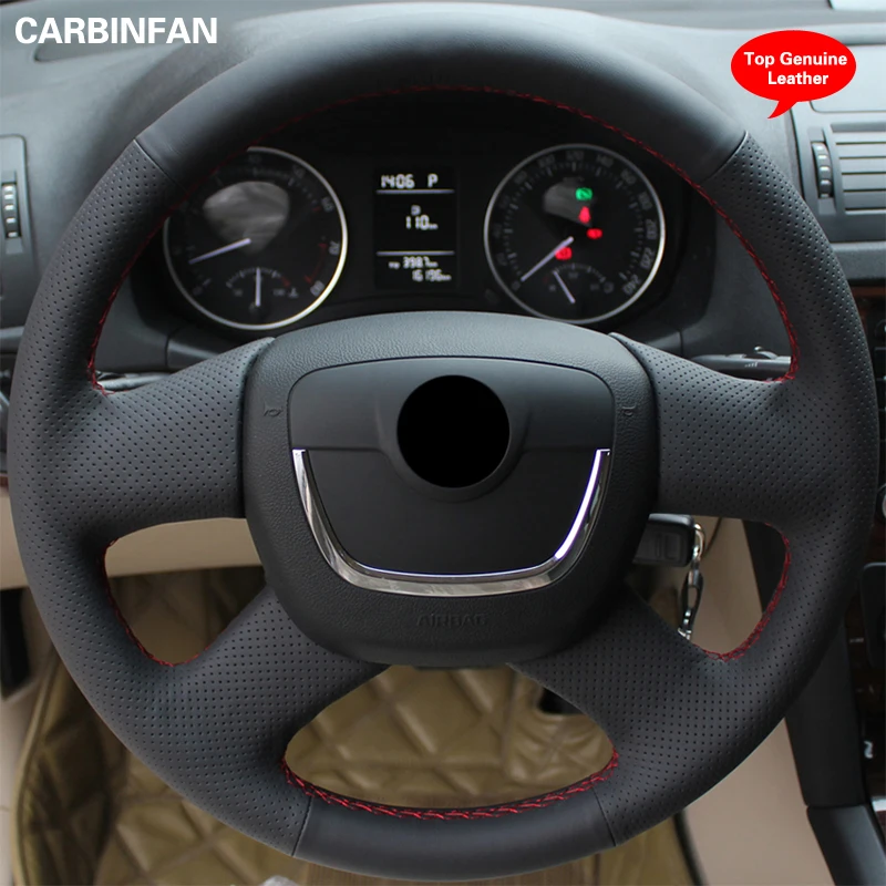 

Black Top Layer Leather Hand-stitched Car Steering Wheel Cover for Skoda Octavia Superb 2012 Fabia Skoda Octavia a 5 a5 12 13