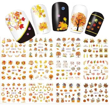 

12 Designs in 1 Set Water Transfer Sticker Thanks Giving Theme Maple Leaf Design for Nail Art Decorations Full Warp SABN361-372